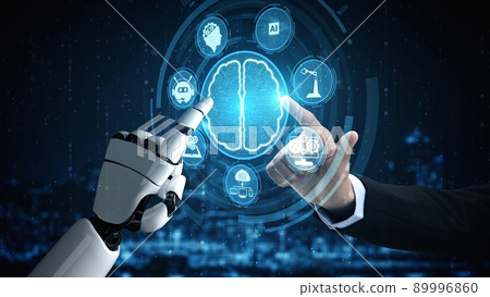 Futuristic robot artificial intelligence enlightening AI technology concept Futuristic robot artificial intelligence enlightening AI technology concept 89996860