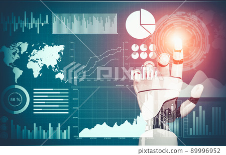 Futuristic AI thinking of droid robot artificial intelligence concept Futuristic AI thinking of droid robot artificial intelligence concept 89996952