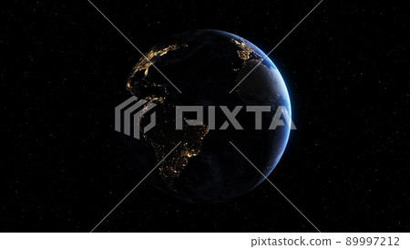 Planet earth with realistic geography surface and orbital 3D cloud atmosphere 89997212