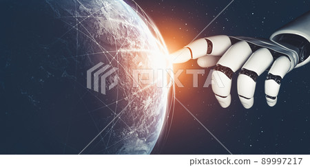 Futuristic AI thinking of droid robot artificial intelligence concept 89997217