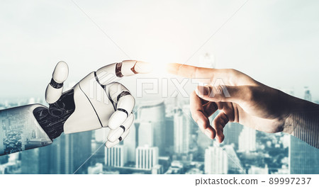Futuristic AI thinking of droid robot artificial intelligence concept Futuristic AI thinking of droid robot artificial intelligence concept 89997237