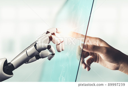 Futuristic AI thinking of droid robot artificial intelligence concept 89997239