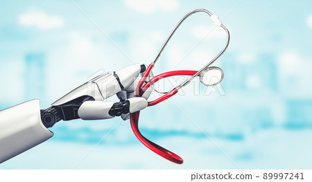 Medical artificial intelligence droid robot working in future hospital Medical artificial intelligence droid robot working in future hospital 89997241