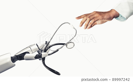 Medical artificial intelligence droid robot working in future hospital Medical artificial intelligence droid robot working in future hospital 89997242