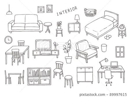 Hand-painted illustration set 1 (monochrome) for interior and furniture 89997615