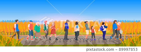 Ukrainian refugees with things rush to border fleeing russian aggression against Ukraine stop war concept 89997853