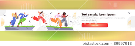 businesspeople jumping over cliff gap mountain business risk success challenge courage determination motivation 89997918