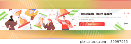 mix race overworked businesspeople working with hourglasses deadline time management concept mix race overworked businesspeople working with hourglasses deadline time management concept 89997933
