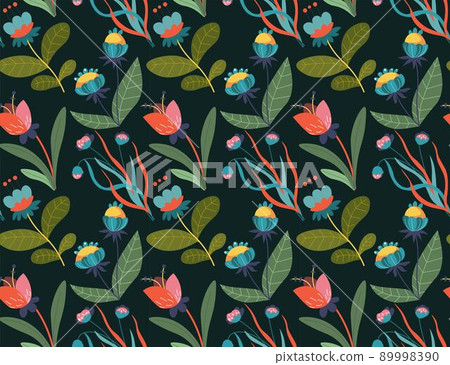 Flowers and leaves in blossom, prints pattern Flowers and leaves in blossom, prints pattern 89998390
