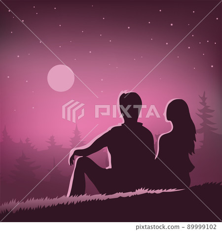 Young couple with a beautiful night landscape Young couple with a beautiful night landscape 89999102