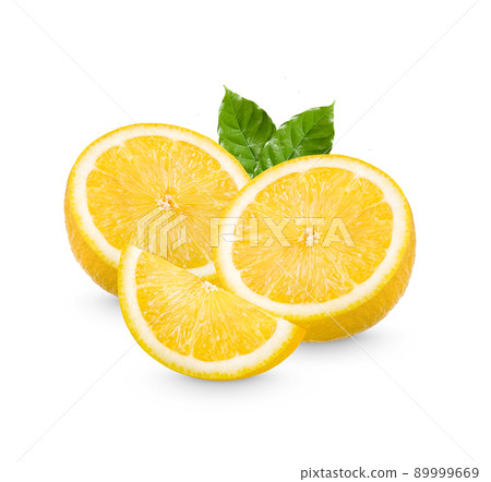 Fresh lemon with leaves isolated on white background 89999669