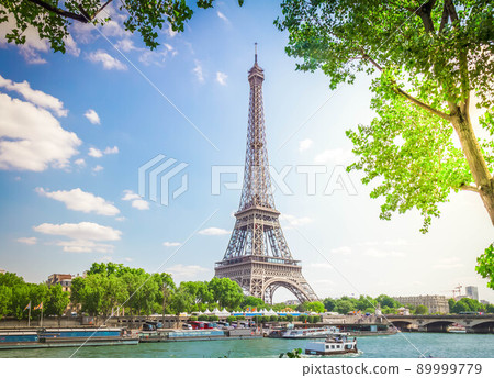 eiffel tour over Seine river eiffel tour over Seine river 89999779