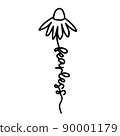 Daisy Flower with Word FEARLESS. Simple Doodle Line Drawing Art style. Vector isolated. Great as a 90001179