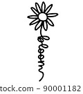 Daisy Flower with Word Family. Simple Doodle Line Drawing Art style. Vector isolated. Great as a 90001182