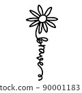 Daisy Flower with Word Family. Simple Doodle Line Drawing Art style. Vector isolated. Great as a 90001183