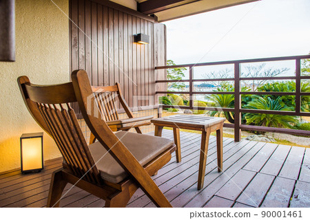 View of the resort hotel veranda overlooking the sea View of the resort hotel veranda overlooking the sea 90001461