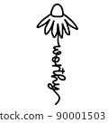 Daisy Flower with Word Worthy. Simple Doodle Line Drawing Art style. Vector isolated. Great as a 90001503