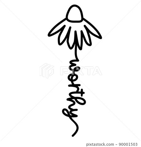 Daisy Flower with Word Worthy. Simple Doodle Line Drawing Art style. Vector isolated. Great as a 90001503