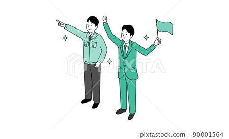 Illustrations and vectors of middle-aged men and businessmen in work clothes pointing with a smile Illustrations and vectors of middle-aged men and businessmen in work clothes pointing with a smile 90001564