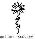 Daisy Flower with Word Trust. Simple Doodle Line Drawing Art style. Vector isolated. Great as a 90001860