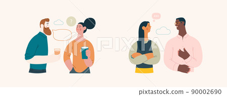 People portrait - Conversation -Modern flat vector concept illustration of talking people, half-length portrait, user avatar. Creative landing web page illustartion, conversation and discussion 90002690