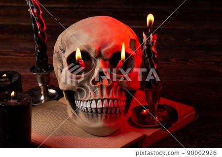 Composition of burning candles in the ancient humans skull. 90002926