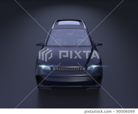 黑色電動 SUV 的正面圖像。工作室燈光渲染。 90006099