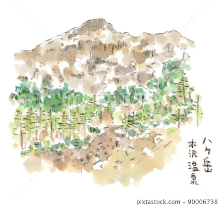 八嶽山本澤溫泉(長野縣)的水彩插圖 八嶽山本澤溫泉(長野縣)的水彩插圖 90006738