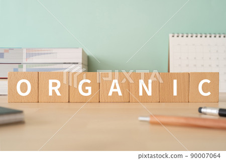 Organic image | Desk with building blocks with "ORGANIC" written on it Organic image | Desk with building blocks with "ORGANIC" written on it 90007064
