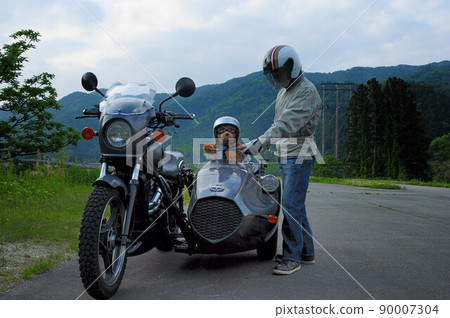 A driver inspecting a sidecar at a park parking 90007304