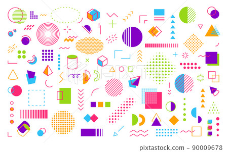 Memphis element retro geometric shape flat set. Graphic trend design tendency futuristic constructivism abstract shape vintage design element board flyer ads pattern print paper textile collection Memphis element retro geometric shape flat set. Graphic trend design tendency futuristic constructivism abstract shape vintage design element board flyer ads pattern print paper textile collection 90009678