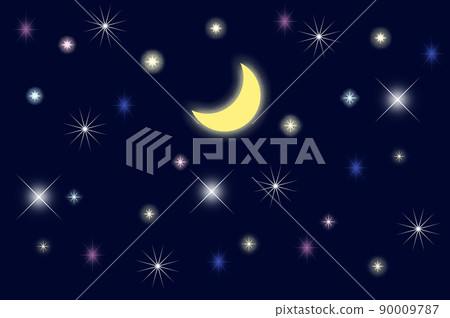 新月漂浮在夜空中，星星像珠寶一樣閃耀 90009787
