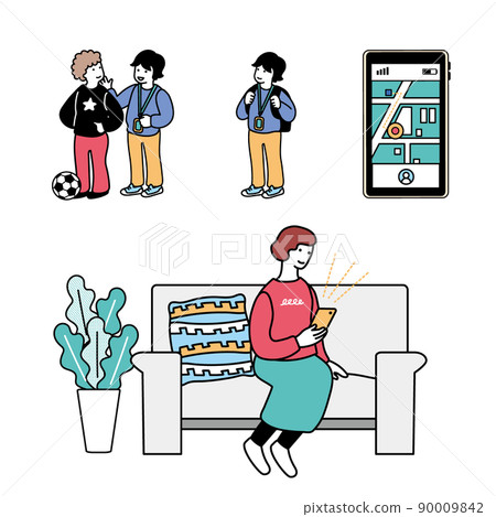Simple illustration set for parents and children using smartphones Simple illustration set for parents and children using smartphones 90009842