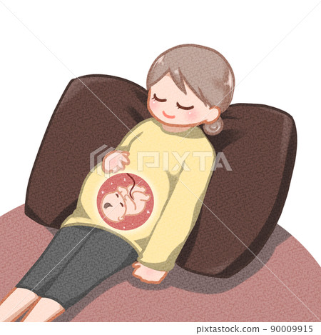 一名孕婦靠在大墊子上的插圖 90009915