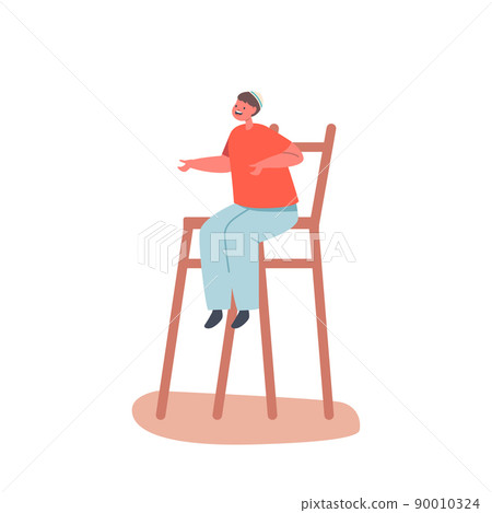 Cheerful Jew Boy Wear Kippah Hat Sitting on Chair Isolated on White Background. Hanukkah Celebration, Family Dinner 90010324