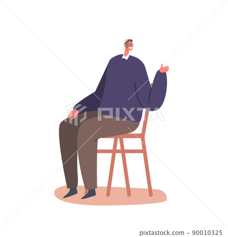 Orthodox Jewish Male Character, Handsome Jewish Man with Sidelocks Waer Kippa Hat. Jew Man Smiling Sitting on Chair Orthodox Jewish Male Character, Handsome Jewish Man with Sidelocks Waer Kippa Hat. Jew Man Smiling Sitting on Chair 90010325