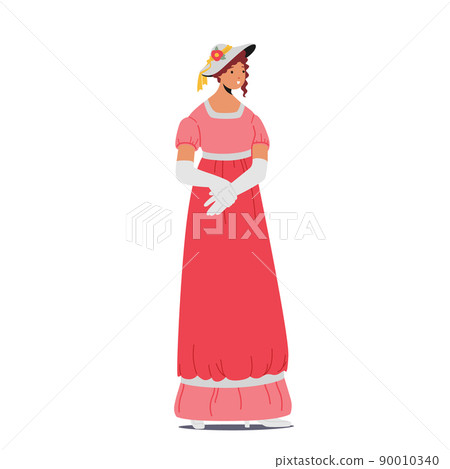 19th Century Lady, Victorian English or French Woman Wear Elegant Gown and Hat Isolated on White Background 19th Century Lady, Victorian English or French Woman Wear Elegant Gown and Hat Isolated on White Background 90010340