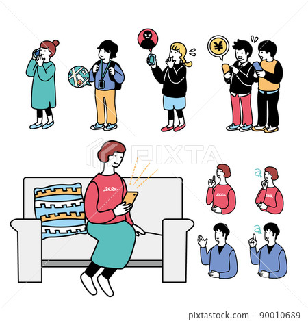 Simple illustrations of people using smartphones 90010689