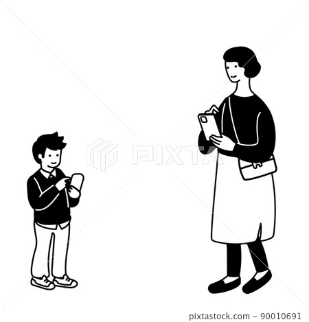 Simple illustrations of people using smartphones 90010691