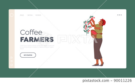 Coffee Farmers Landing Page Template. Growing Industry, Cultivation. African Woman Work on Plantation, Picking Berries Coffee Farmers Landing Page Template. Growing Industry, Cultivation. African Woman Work on Plantation, Picking Berries 90011226