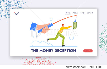 Money Deception Landing Page Template. Profit Seeking Concept With Businessman Running Trying to Catch Money 90011810