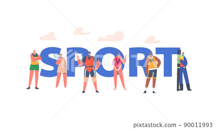 Sport Concept. Athletes Male and Female Characters Runner, Tennis or Basketball Player, Skier, Weightlifter and Gymnast 90011993