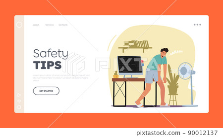 Safety Tips Landing Page Template. Heat Stroke, Heating Weather, Summer Time Hot Period Concept. Sweltering in Heat 90012137