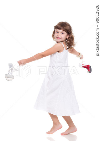 Beautiful little girl with white copy space on a white background 90012926