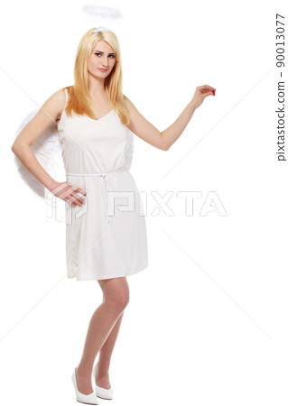 portrait of lovely blond with angel wings 90013077