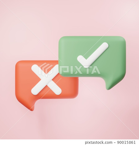 3d rendering of Green Tick and X mark sign icon on clean background for mock up and web banner. Cartoon interface design. minimal metaverse concept. 3d rendering of Green Tick and X mark sign icon on clean background for mock up and web banner. Cartoon interface design. minimal metaverse concept. 90015861