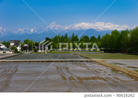 從富山縣富山市富山平原眺望立山山脈的絕景 90016262