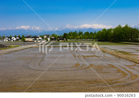 從富山縣富山市富山平原眺望立山山脈的絕景 90016263