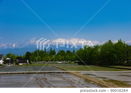 從富山縣富山市富山平原眺望立山山脈的絕景 90016264