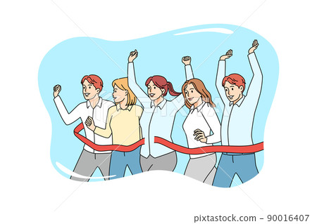 Overjoyed diverse employees cross finish line  90016407